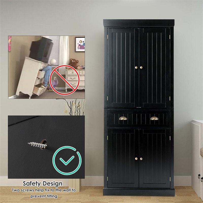 72" H Kitchen Pantry Cabinet, Freestanding Cupboard Traditional Large Tall Storage Cabinet with Drawers, Adjustable Shelves for Living Room