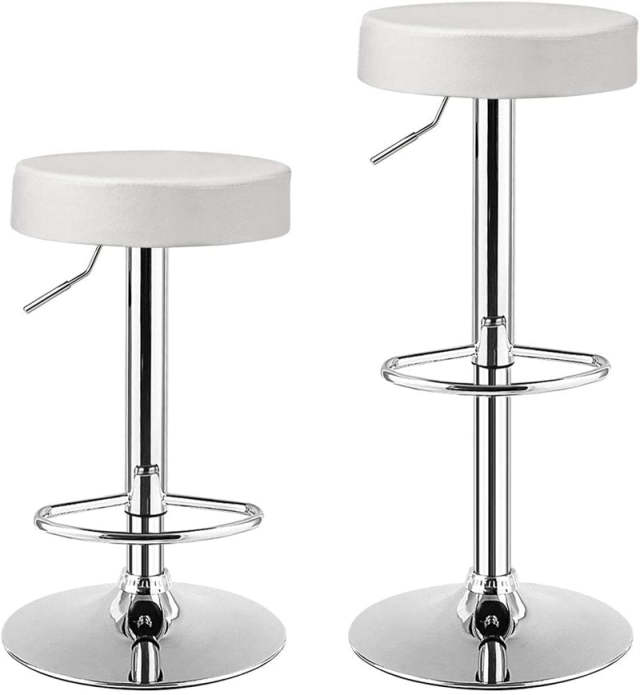 Swivel Bar Stool Set of 2, Adjustable Modern Backless Round Barstool PU Leather Armless Bar Chair with Chrome Footrest & Metal Frame