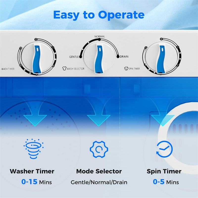 Portable Washing Machine 17.6 lbs Compact Twin Tub Laundry Washer Spin Dryer with Drain Pump, Control Knobs, Timer Function for Apartment Dorm RV