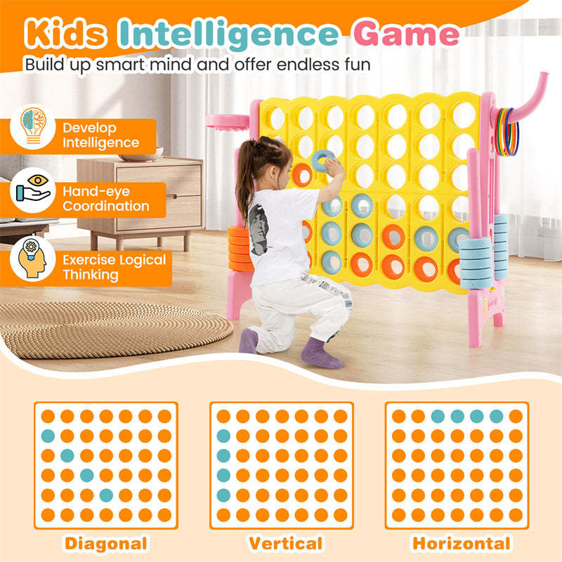Giant 4-in-A-Row Game Set with 42 Jumbo Rings, Basketball Hoop, Quick-Release Slider, 2.5FT Indoor/Outdoor Connect Game for Kids & Adults