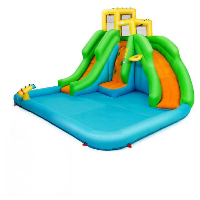 Inflatable Water Slide, 6 in 1 Giant Bounce House Water Park with Dual Slides, Splash Pool & Climbing Wall for Kids Backyard Party Gifts