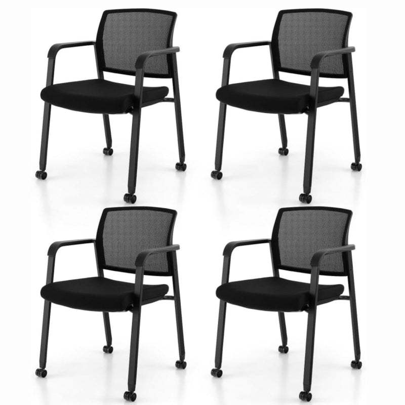 4-Pack Stackable Office Guest Chairs with PU Wheels, Mesh Back & Armrests, Rolling Reception Chairs for Waiting Room, Conference Room, School, Lobby