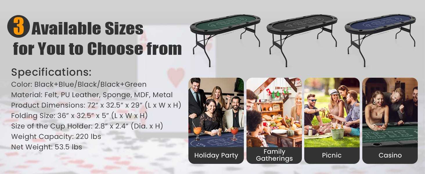 72" Foldable Poker Table, 8-Player Texas Holdem Card Table with Cup Holders, Casino Grade Felt, Portable Oval Blackjack Table for Home Game Room