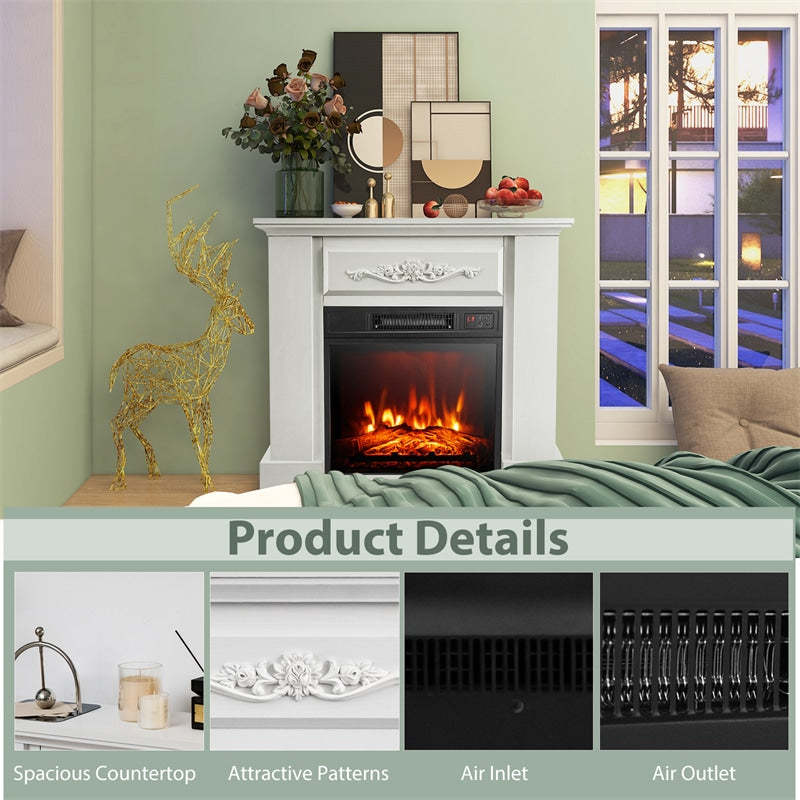 32" Electric Fireplace Mantel TV Stand 1400W Freestanding Fireplace Heater with Remote Control