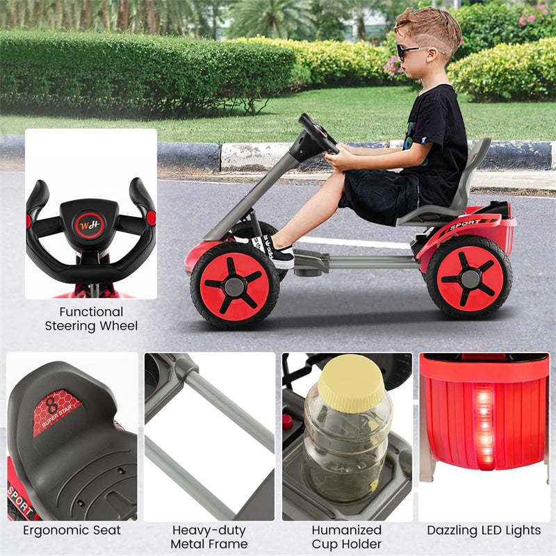 Kids Foldable Pedal Go Kart 12V Electric Pedal Car Ride-On Toy with Adjustable Steering Wheels & Seat
