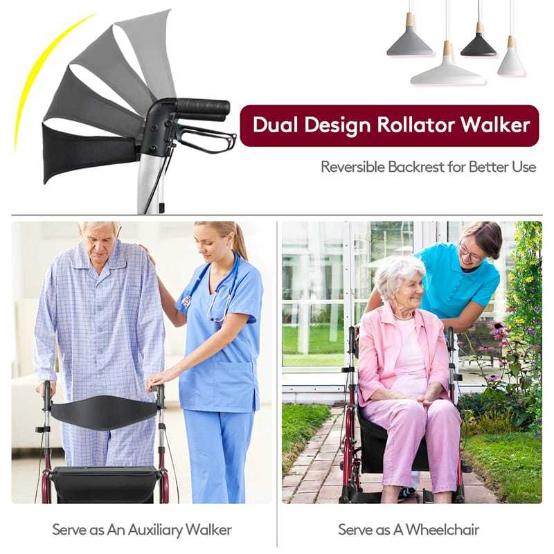 2-in-1 Folding Rollator Walker with Seat for Seniors, Aluminum Medical Walker Transport Chair Combo with 8" Wheels, Adjustable Handle & Backrest