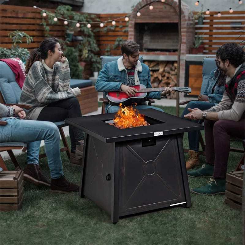 30" Square Propane Fire Pit Table, 50,000 BTU Outdoor Gas Fire Pit with Waterproof PVC Cover, Stainless Steel Burner, Lava Rocks & CSA/ETL Certified