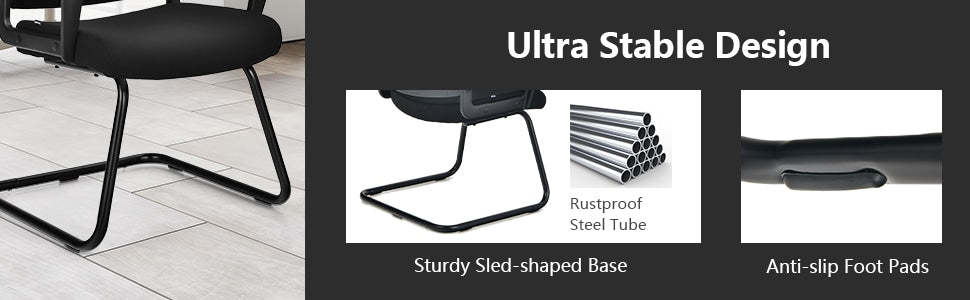 Mid Back Mesh Office Guest Chair Conference Chair with Adjustable Lumbar Support & Upholstered Seat