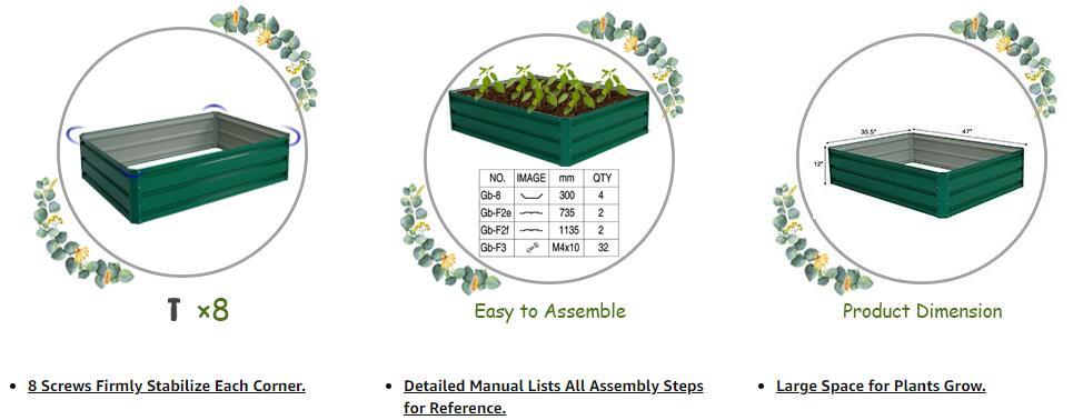47" L x 35.5" W Metal Raised Garden Bed Vegetable Flower Planter