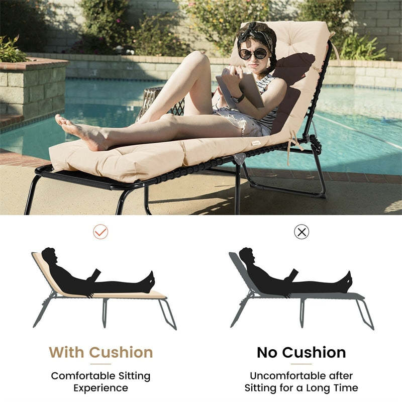 73" Thick Waterproof Outdoor Chaise Lounge Cushion with String Ties, All-Weather Patio Recliner Chair Pad for Poolside, Garden & Indoor Use