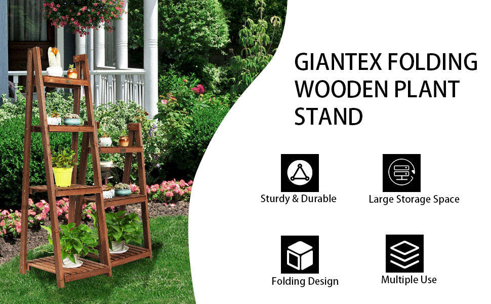 3-Tier Folding Wood Flower Stand Plant Rack Storage Display Shelf