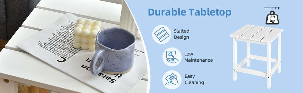 15” Square Outdoor Wood Slat End Table Patio Side Coffee Table for Poolside