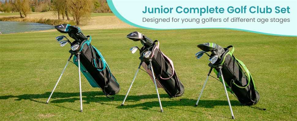 7 Pieces Junior Golf Club Set for Kids Ages 11-13 Right Hand, Children Golf Complete Set with #1 Driver, Head Cover & Stand Bag with Rain Hood
