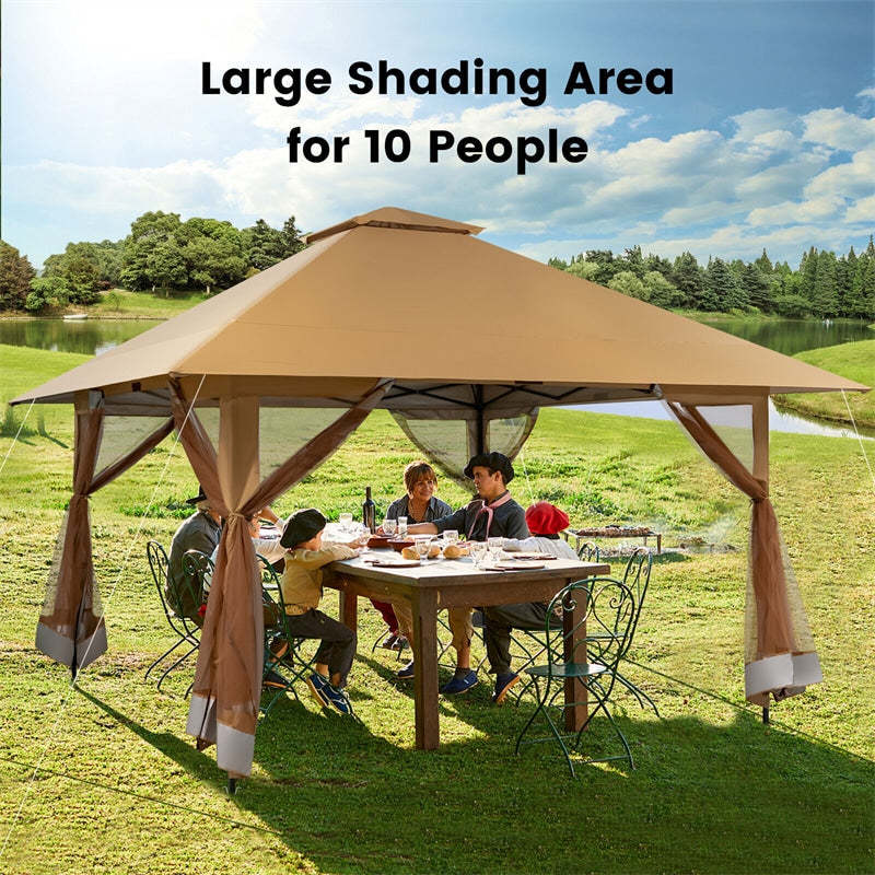 13 x 13FT Patio Pop-Up Gazebo 2-Tier Outdoor Instant Canopy Tent with UV50+ Mesh Sidewalls & Wheeled Bag