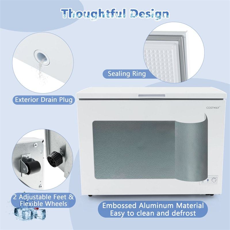 10 cu. ft. Chest Freezer Compact Deep Freezer Freestanding Top Open Door Freezer with 7-Level Adjustable Temperature & Removable Basket