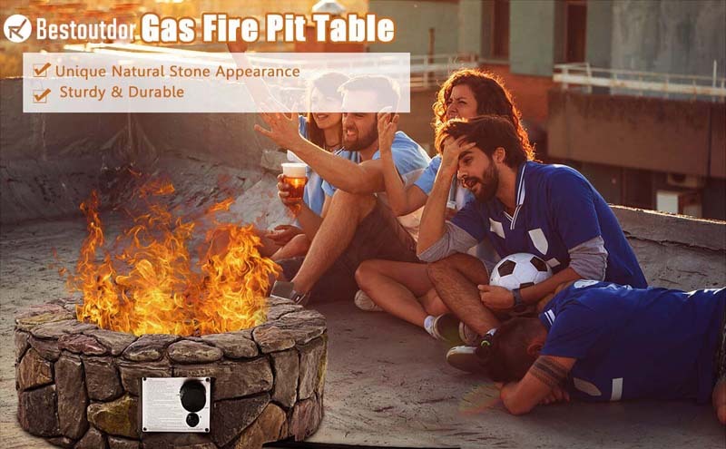 40,000 BTU Outdoor Stone Gas Fire Pit Table Stove for Patio Garden Backyard