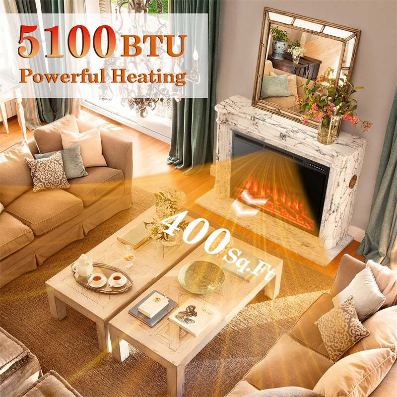 37" Electric Fireplace Insert, 1500W Recessed Freestanding Fireplace Heater with Touch Panel, Remote Control, 4 Log Flame Effects, Overheat Protection
