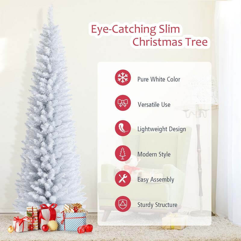 7 Feet Unlit Artificial Slim Christmas Pencil Tree with Metal Stand