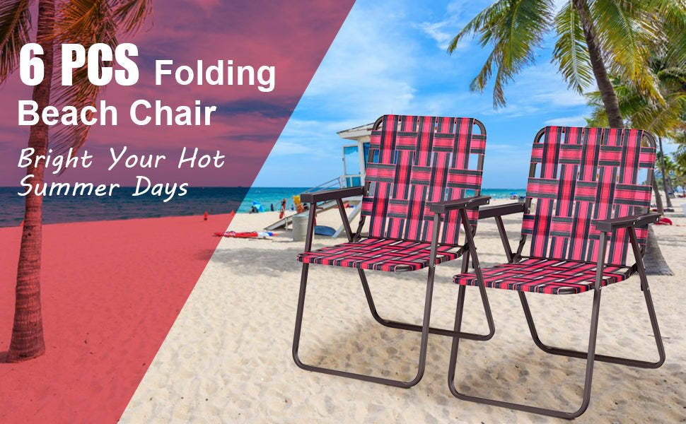6 Pcs Outdoor Folding Beach Chair Portable Camping Lawn Chair