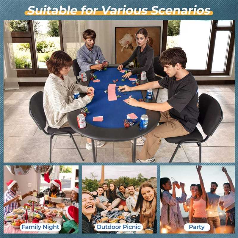 8-Player Poker Table, Foldable Card Board Game Table with Cup Holders, Casino-Grade Felt, Portable Texas Holdem Table for Blackjack Casino Games