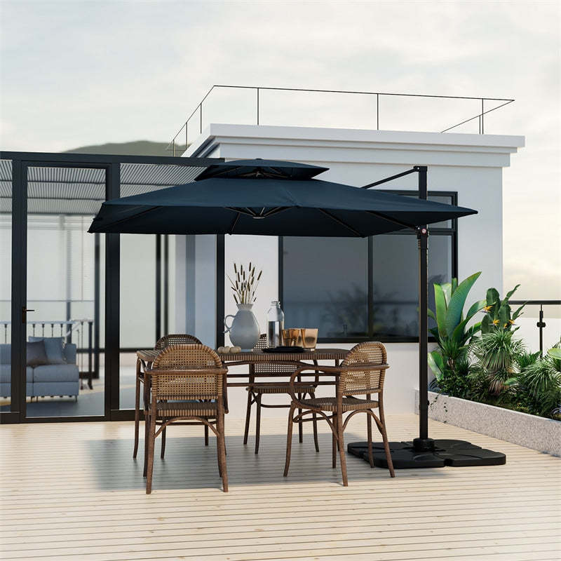 9.5FT Double Top Cantilever Umbrella, Heavy Duty Offset Hanging Patio Umbrella Square Outdoor Umbrella with 360° Rotation & Cross Base