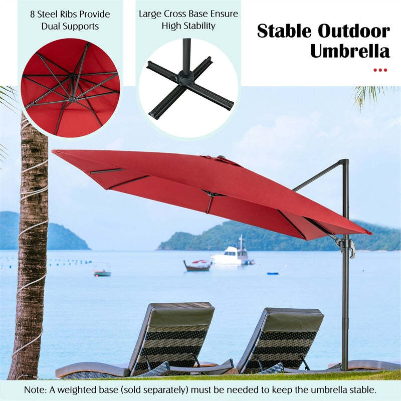10 x 10 FT Square Offset Cantilever Patio Umbrella with 3 Tilt Settings & 360° Rotation Function