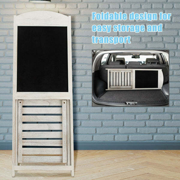 45-Inch Vintage Folding Wood Chalkboard Easel with Display Shelf