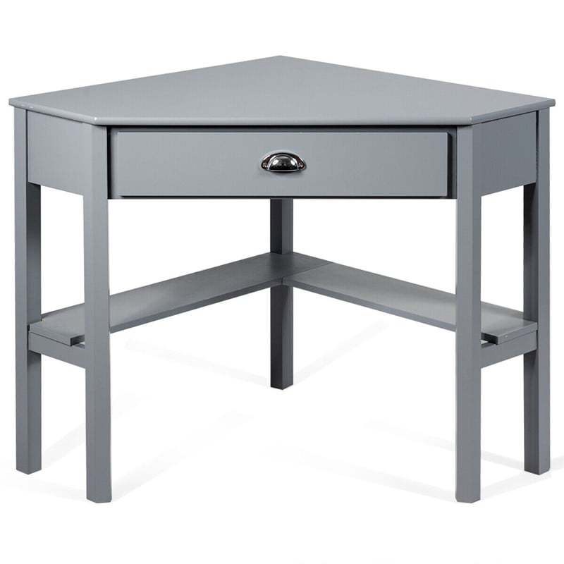 Corner Desk Triangle Computer Desk Laptop Writing Table Workstation Vanity Desk with Drawers & Storage Shelves