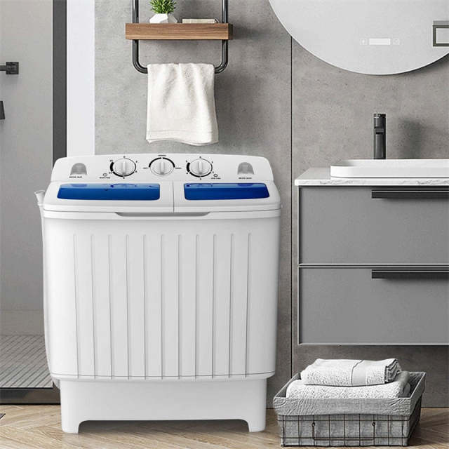 Portable Twin Tub Washing Machine, 20Lbs Capacity Compact Washer & Spinner Combo with Drain Hose, Mini Laundry Washer for RV, Apartments, Dorms