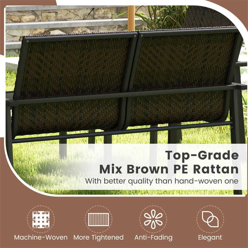 4 Piece Patio PE Rattan Furniture Set Outdoor Wicker Loveseat Chair Table Set Heavy Duty Galvanized Metal Frame for Small Space Balcony
