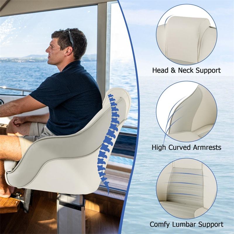 2-Pack Captain Bucket Seats, Waterproof PVC Leather Pontoon Boat Chairs with Thick Padding & Curved Armrests, High Back Boat Captain Chair for Fishing