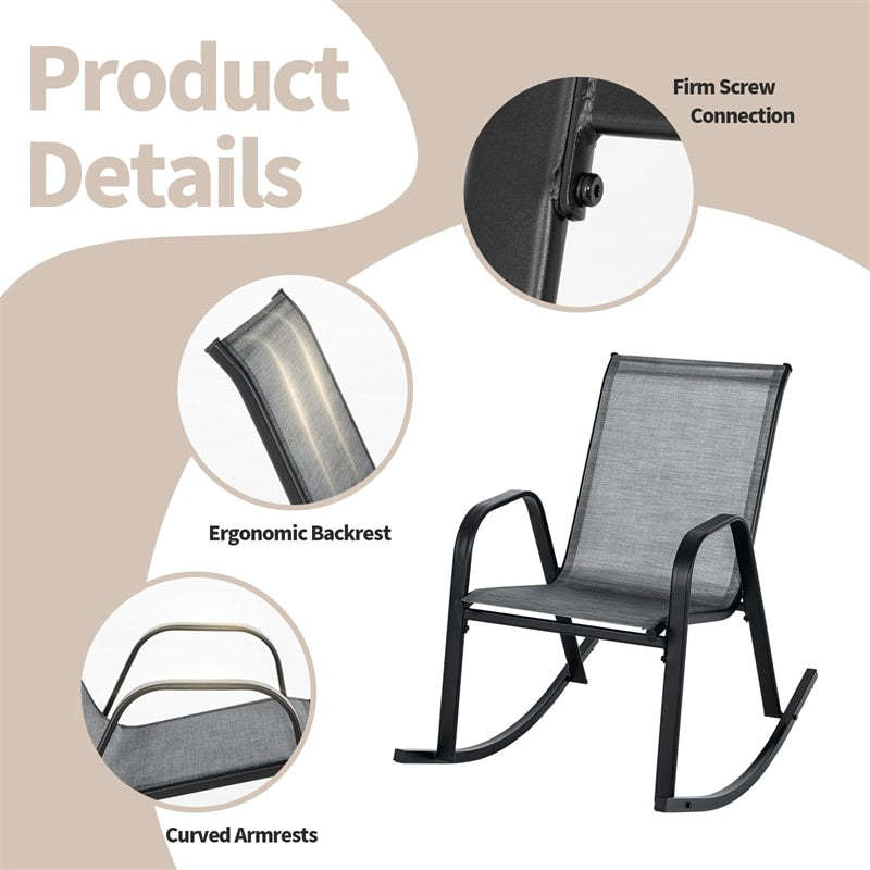 Set of 4 Outdoor Rocking Chairs, Ergonomic Heavy-Duty Metal Frame Patio Rockers with Breathable Fabric Seat & Back for Backyard, Garden, Porch