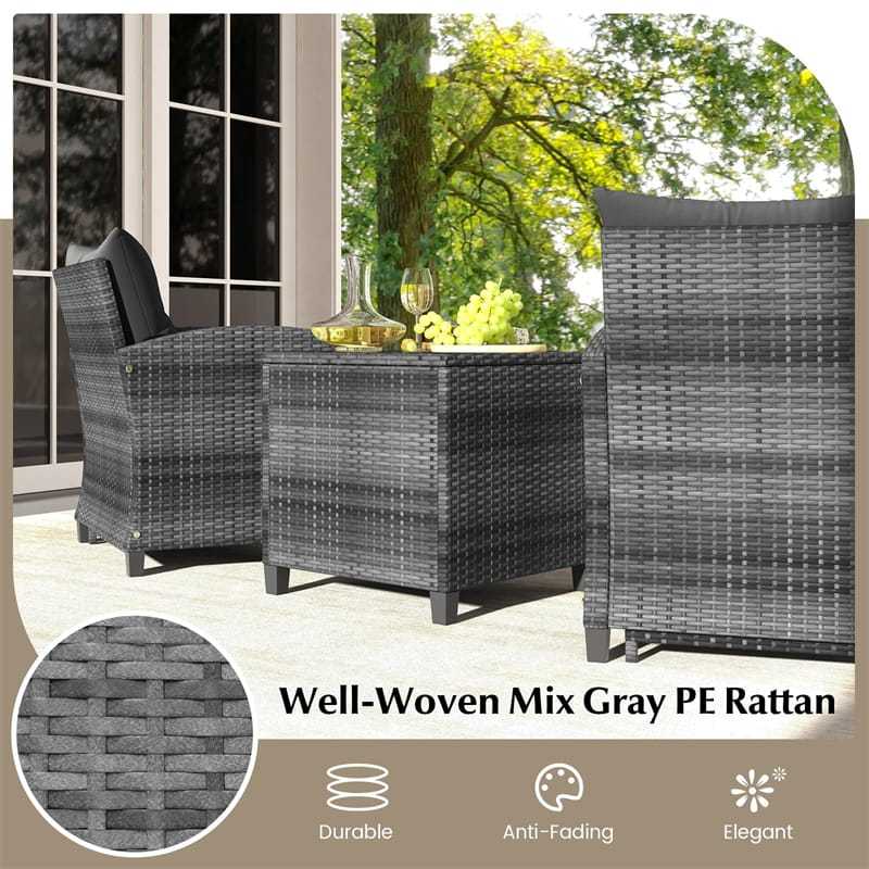 5-Piece Patio Rattan Furniture Set, Wicker Cushioned Chairs with 2 Ottomans & Tempered Glass Coffee Table for Backyard, Lawn, Poolside, Deck