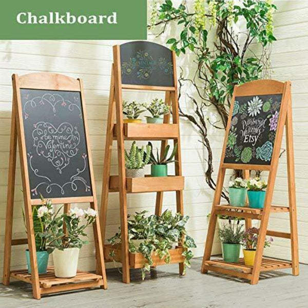 45-Inch Vintage Folding Wood Chalkboard Easel with Display Shelf