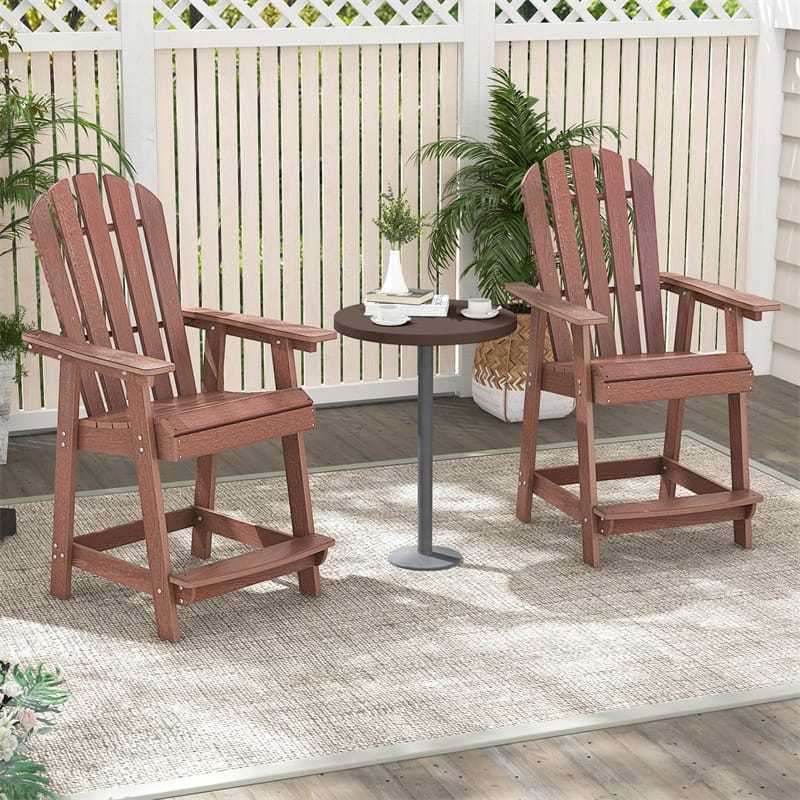 Outdoor HDPE Bar Stool, Tall Adirondack Chair with Armrest & Footrest, Weather-Resistant 47" Counter Height Barstool for Poolside, Patio Garden