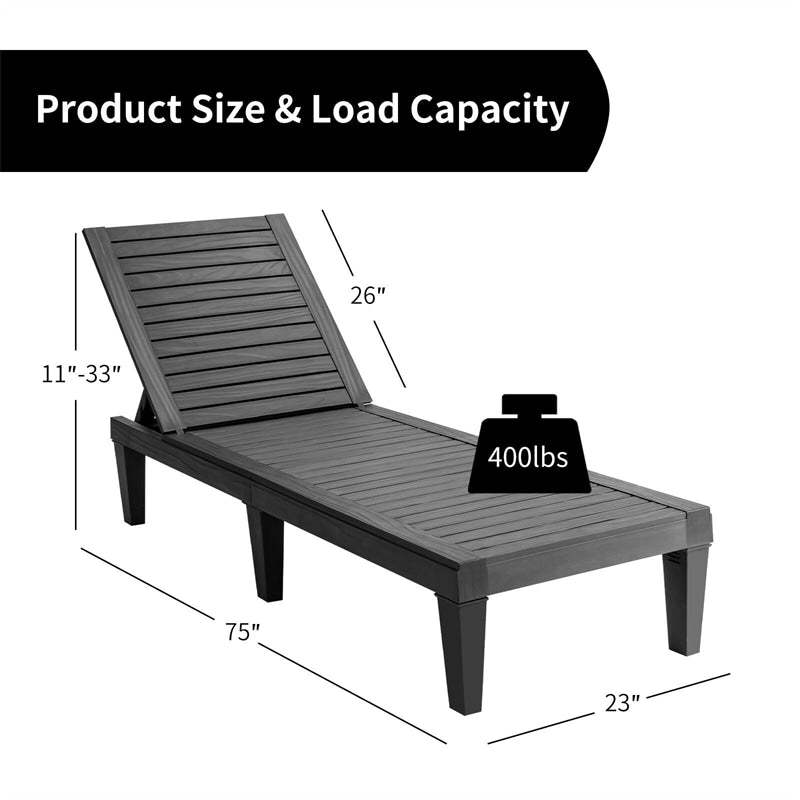 Outdoor Chaise Lounge Chair with 5-Position Adjustable Backrest, 400LBS Capacity All-Weather Reclining Sun Lounger for Poolside, Patio Backyard
