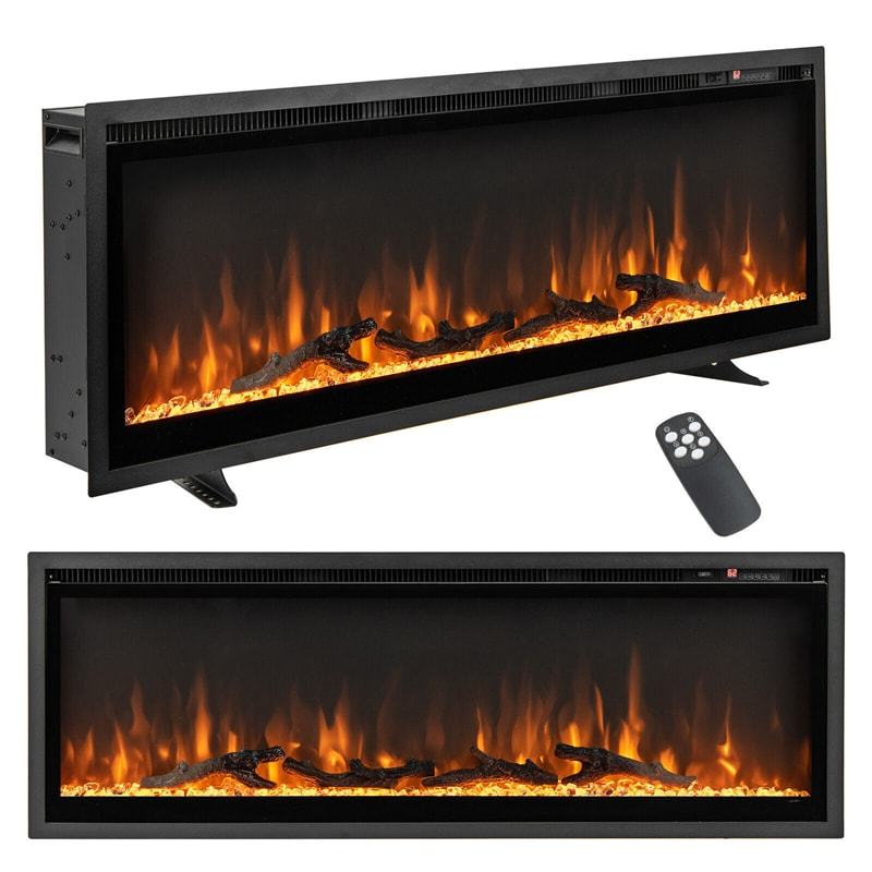 50" Linear Electric Fireplace Wall Mounted Freestanding Recessed Fireplace 1500W Slim Fireplace Heater with Remote Control