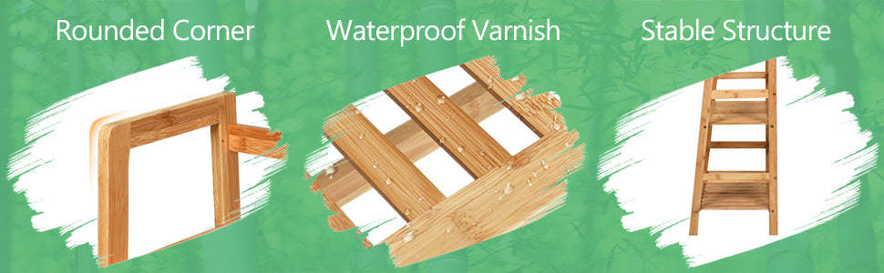 4 Tier Ladder Shelf Bamboo Plant Stand Flower Pots Rack Display Holder