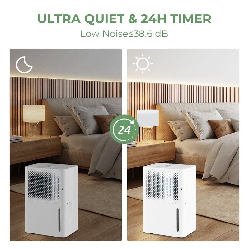 32 Pint Portable Dehumidifier for Home Basements, 2000 Sq.Ft Quite Dehumidifier with Drain Hose & 3 Modes 24H Timer