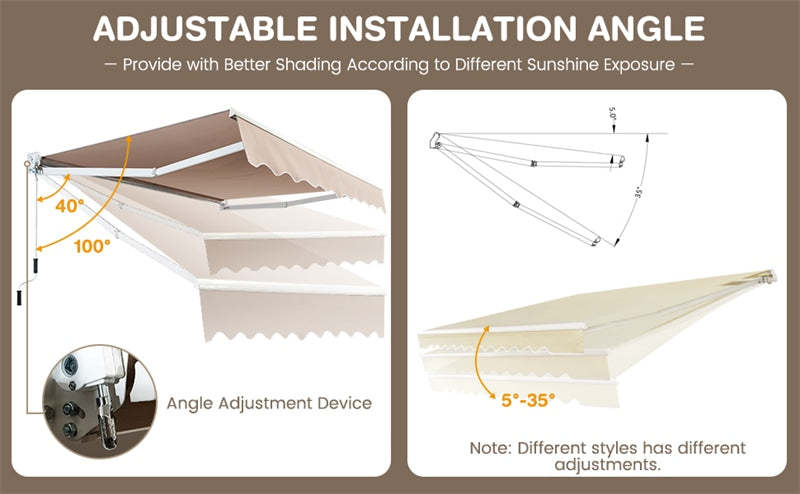 13’ x 8’ Retractable Awning Aluminum Patio Cover Outdoor Sun Shade with Crank Handle & Weather Resistant Polyester Fabric