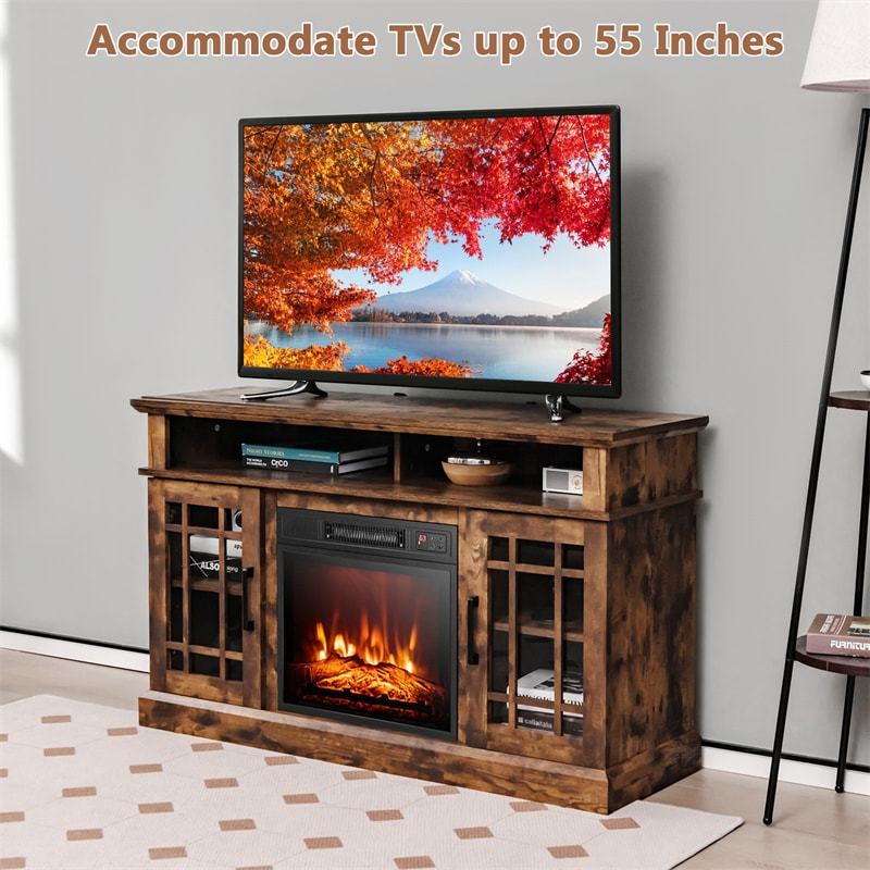 48" Fireplace TV Stand for TVs up to 50", Wood Entertainment Center TV Console with 18" Electric Fireplace, Remote Control, Adjustable Shelves
