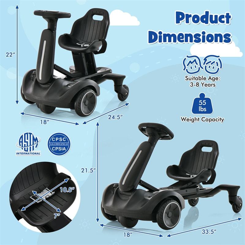 6V Electric Kids Ride-On Drift Car with 360° Spin, 2-Position Adjustable Seat, Horn & Engine, Drifting Go Kart Toy for Boys & Girls