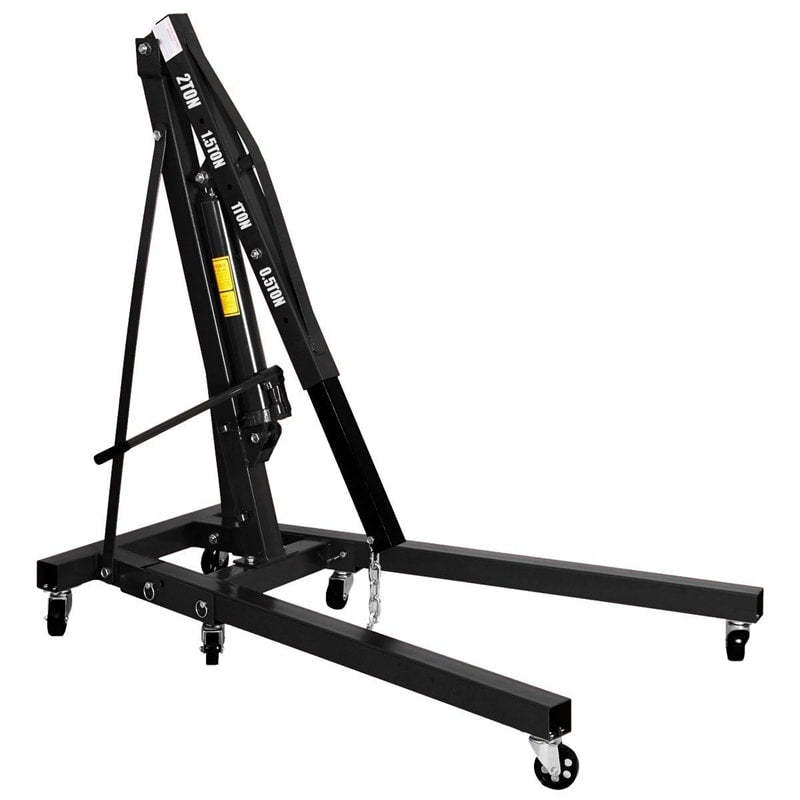 2 Ton Folding Engine Hoist, Heavy Duty Hydraulic Shop Crane with 6 Wheels, Adjustable Load Arm & 4400 LBS Capacity for Garage, Workshop