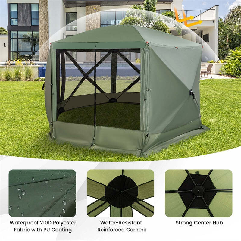 11.5' x 11.5' Pop Up Screen Tent 6-Sided Camping Gazebo Tent Outdoor Instant Canopy Shelter with Netting 2 Wind Clothes & Carry Bag