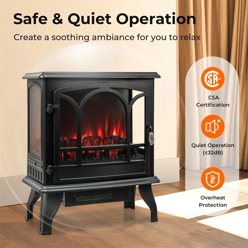 23” Electric Fireplace Stove Freestanding 3-Sided Fireplace Heater 1400W with Remote Control, 3-Level Dimmable Flame Effect