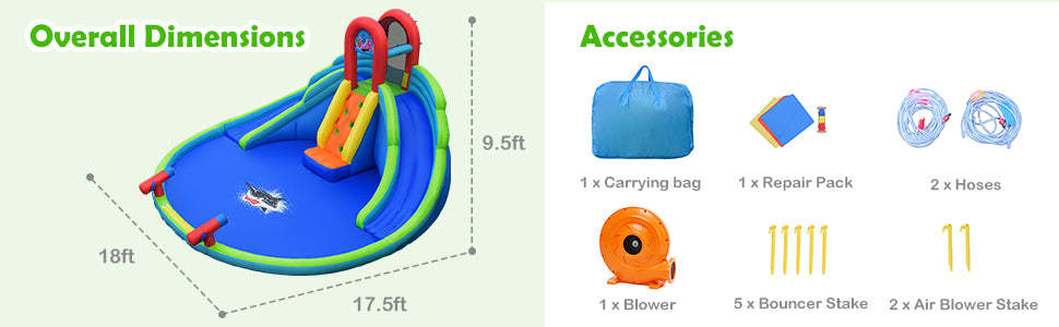 Inflatable Water Slide Bounce House with Mighty Splash Pool & 780W Air Blower