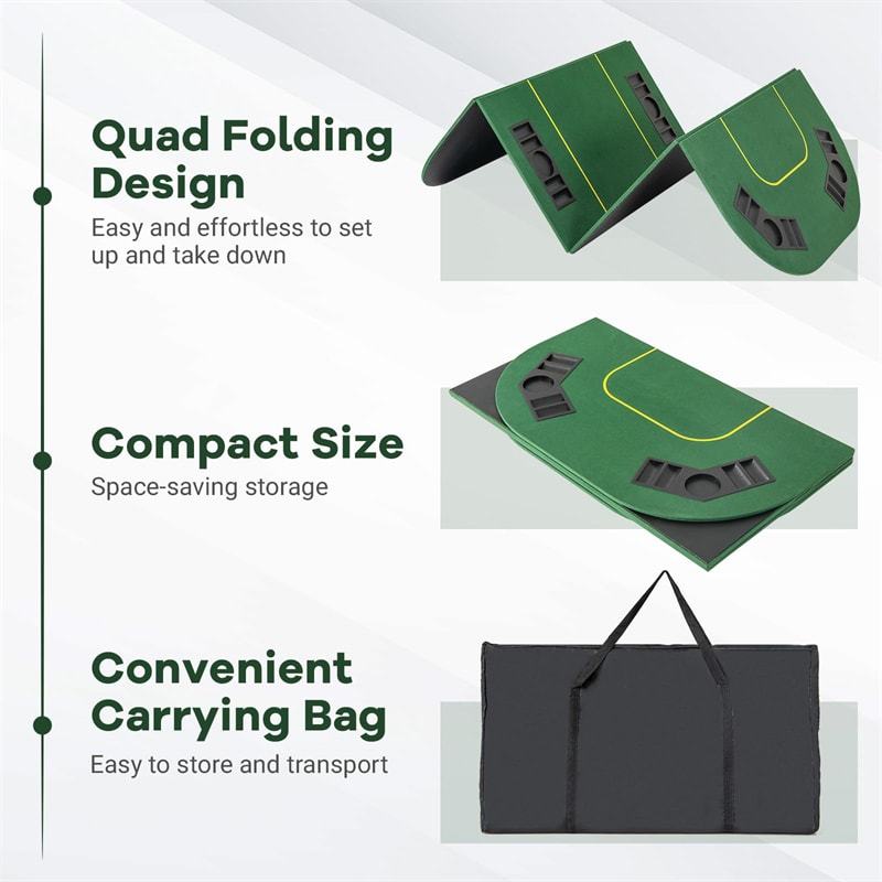 8-Player Folding Poker Table Top, 79" x 36" Portable Anti-Slip Texas Holdem Poker Mat with Carry Bag, Cup Holders & Chip Trays for Blackjack, Casino