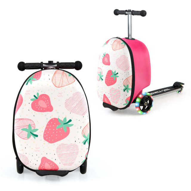 2-in-1 Hardshell Ride on Scooter Suitcase Kids Folding Scooter Luggage with Lighted Wheels & Retractable Handle