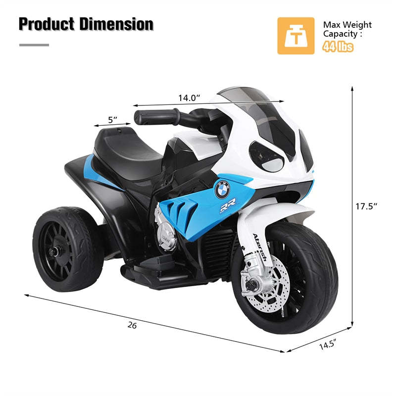 Kids Ride on Motorcycle, Licensed BMW 6V Battery Powered 3-Wheel Motorcycle Car Toy with Lights & Music