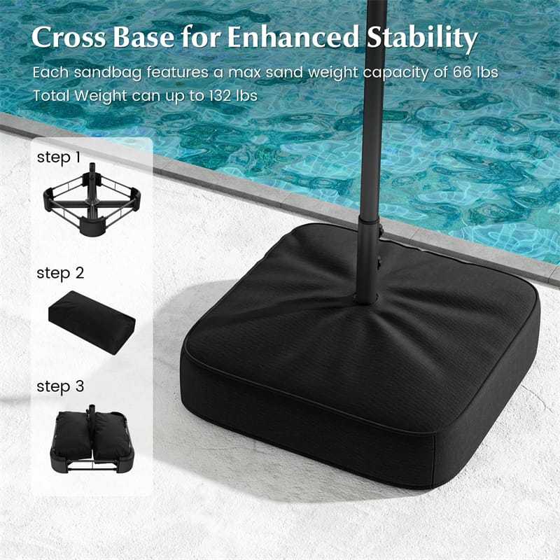 13FT Double-sided Patio Umbrella with Base, 36 Solar LED Lights & Crank Handle, Large Twin Table Umbrella for Poolside, Outdoor Dining
